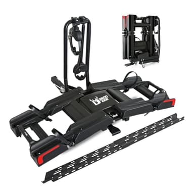 Eco Pro Upgraded 200lbs EBike Rack with Ramp for 2 E-Bikes, Hitch EBike Rack for Cars SUVs Trucks, Foldable Tilting Bike Rack Platform for Tow Hitch 2" Receiver, E-Bike Carrier Fits up to 5" Fat Tire