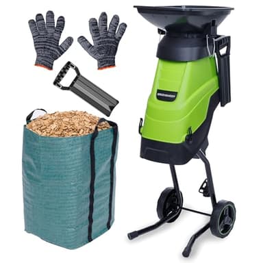 GreenSweep Electric Wood Chipper & Mulcher – 15A Powerful Garden Shredder for Branches, Sticks & Yard Waste – Compact, Quiet & Easy to Use with Collection Bag