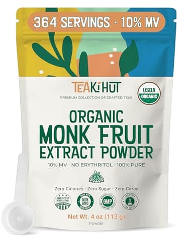 Pure Organic Monk Fruit Extract Powder, No Erythritol 4oz, 100% Monk Fruit Sweetener Powder for Keto and Paleo Diets, No Aftertaste, Zero Calories, Zero Carbs, Pure Monk Fruit Extract, 364 Servings