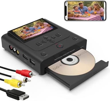 VHS to DVD Recorder, DVD Recorder with HDMI & AV Input, Convert VHS, VCR, Hi8 and Camcorder to DVD, USB, SD or HDD, No PC Needed, 4.3" LCD Preview, Phone Video/Photo to DVD/USB/SD/HDD App Copy