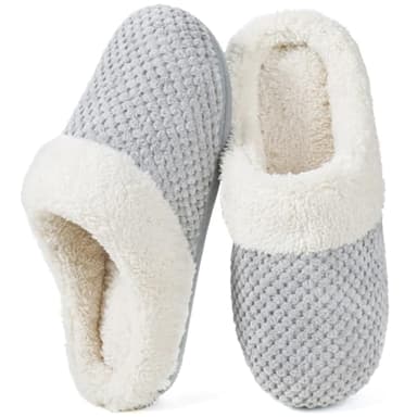 ULTRAIDEAS Women's Warm Winter House Shoes Slippers Memory Foam with Comfy Fleece, Fuzzy Slip-on Indoor Outdoor (Cloud Grey, Size 7-8)