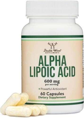 Alpha Lipoic Acid 600mg per Serving, 60 Capsules (Third Party Tested, Non-GMO, Gluten Free, Vegan Safe) Potent Antioxidant for Neuropathy and Cardiovascular Health (ALA Supplement) by Double Wood