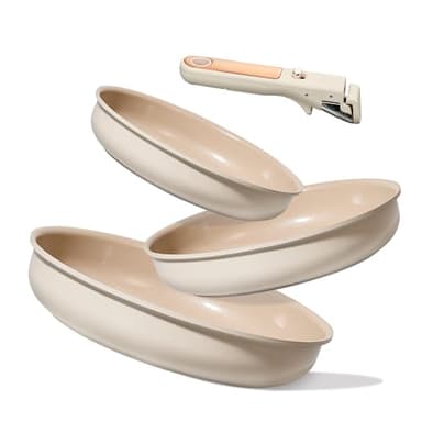 CAROTE 4pcs Ceramic Frying Pans Titanium Non Stick, 8"+10"+12” Frying Pan Egg Pan Omelet Pans with Detachable Handle, Nonstick Cookware, PFOA Free, Induction Compatible & Oven Safe, Dishwasher Safe