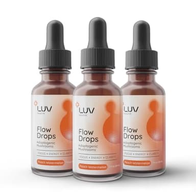 LUV health Flow Drops® – Energy Supplement for Focus, Mental Clarity & Immune Support Adaptogenic Mushrooms with Lion’s Mane, Cordyceps, Reishi, Chaga & Turkey Tail – Vegan, Made in USA – 90 Servings