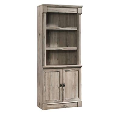 Sauder Palladia Book Shelf, Bookshelf with Storage, Library Bookcase with Doors and Adjustable Shelves, in Split Oak Finish