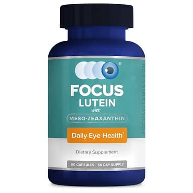 Focus Lutein for Eyes with Meso-Zeaxanthin, Eye Vitamin Supplement, 60 Count, 60 Day Supply, Daily Vision Support for Digital Screens, Bright Lights, Sunlight, Vegan and Sugar-Free, Made in USA