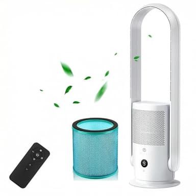 U ULTTY Bladeless Fan with Air Purifier, Quiet Tower Fan with Remote, Touch, 9 Speeds, 8H Timer, HEPA Filter 99.97%, 90° Oscillation Fans, Floor Fans Powerful for Home Office Room, CR022D White