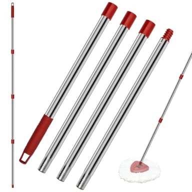 4 Section Spin Mop Replacement Handle for O Cedar Mop Handle for Ocedar Spin Mop Handles to Floor Clean Adjustable 30" to 58" Length Mop Stick Pole Handle, American Screw Joint (Mop Head Not Included)