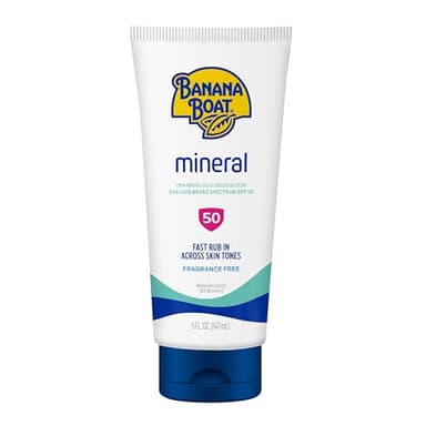 Banana Boat Mineral Sunscreen SPF 50 Lotion, 5Fl Oz | Zinc Oxide Sunscreen Lotion, Beach Essentials, SPF 50 Sunblock, 5Fl Oz