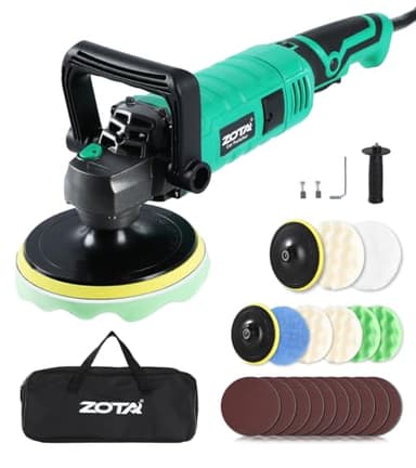 ZOTA Buffer Polisher, 1600W 7 Inch/6 Inch Pure Copper Motor Car Buffers and Polishers Kit, 7 Variable Speeds 1000-3500 RPM Car Polishers and Buffers, Ultra-long Cord for Car Boat Polishing Waxing.