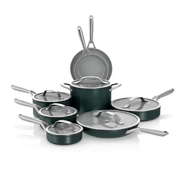 Ninja Ceramic Pro 14-Piece Cookware Set, Non-Stick Pots & Pans Set with Glass Lids, Nontoxic, PTFE Free, Ceramic Coated, Oven Safe, All Stovetops & Induction Compatible, British Racing Green CW39011GN
