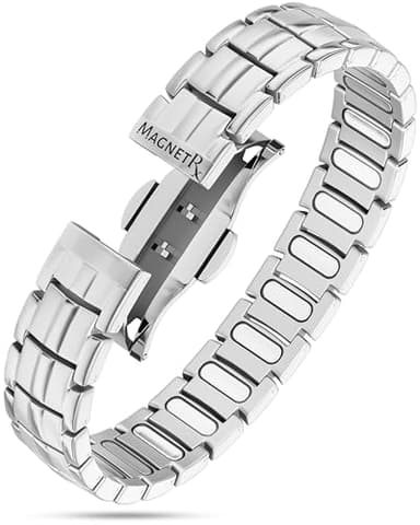 MagnetRX® Magnetic Bracelets for Men - EllipseMAX 5X Strength 5,000 Gauss Magnets - Designed in USA & Patent Pending - Premium Titanium Mens Magnetic Bracelet & Adjustable Length (Silver)