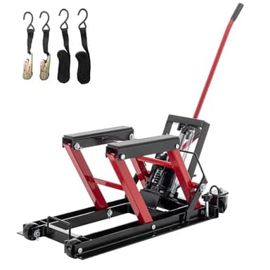 Hydraulic Motorcycle Lift Jack 1500 LBS Capacity, Foot-Operated Motorcycle Scissor Lift Table, 4.5"-15" Adjustable Height, Portable ATV Lift Jack with Wheels & Safety Lock, Red