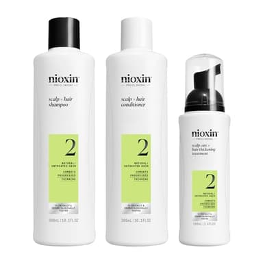 Nioxin Scalp + Hair Thickening System 2 | For Natural or Untreated Hair with Progressed Thinning| Full Size| 3 Month Supply