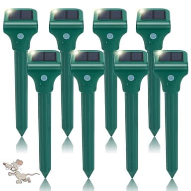 Mole Repellent Solar Powered, 8 Pack Ultrasonic Vole Repeller Outdoor, Waterproof Ultrasonic Mole Deterrent Stakes, Get Rid of Gopher,Vole, Skunk,Chipmunk, Groundhog,Snake for Yard, Garden, Lawn