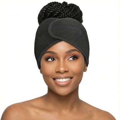 DONNA Deluxe Foam Mesh Wrap – Olive Oil + Vitamin E Treated Hair Wrap for Women, Adjustable Head Wrap, Breathable Mesh & Soft Foam Padding for Sleep or Styling, Black