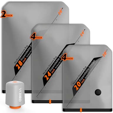 Vacbird Rechargeable Wireless Pump Travel Storage Bags Set - 10 Pack Portable Space Bags for Travel & Home - Vacuum Compression Packing Seal for Clothes, Blankets, Seasonal Storage