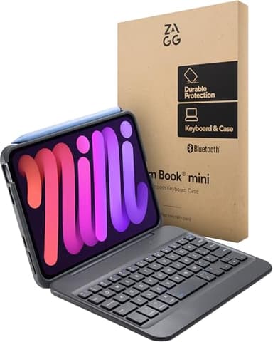 ZAGG Slim Book mini iPad mini (A17 Pro)/ (Gen 6) Keyboard Case – Bluetooth Detachable Keyboard & Protective Case Combo, Slim, Compact, Magnetic Hinge, Multiple Viewing Angles, Ergonomic Typing