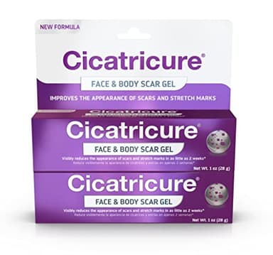 CICATRICURE Face & Body Scar Gel, Reduces The Appearance of Old & New Scars, Stretch Marks, Surgery, Injuries, Burns and Acne, 1 Ounce- Pack of 2