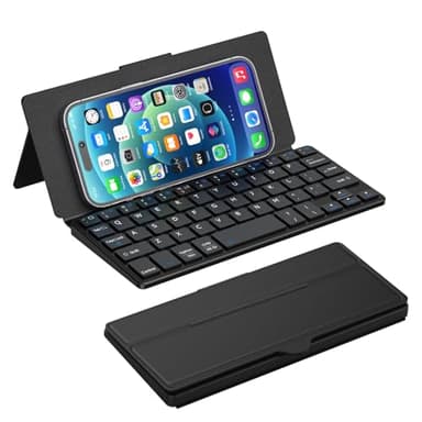 Doohoeek Universal Bluetooth Keyboard for Samsung Galaxy Z Fold, iPad mini 7 2024 & Phones, Dual Bluetooth Mini Keyboard with Any-Angle Kickstand & Leather Cover for Android, Windows and iOS