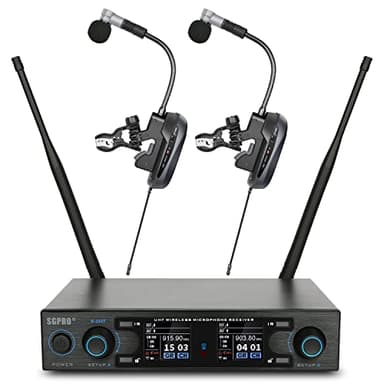 SGPRO Saxophone Microphone Wireless Condenser Gooseneck Live and Recording System Clip-on Sax Mic for Brass Instruments (D-333T | Standard Dual Set)