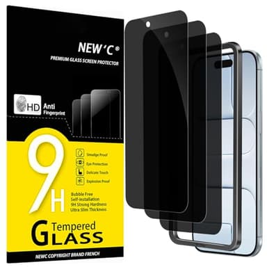 NEW'C 3 Pack Privacy for iPhone Air/iPhone 17 Air Screen Protector (6.5 inches), Anti-Spy Tempered Glass Film,Case Friendly, Balanced 28-Degree Privacy Angle-Easy installation tool included