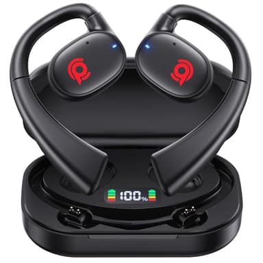 Open Ear Bluetooth Headphones Stereo Sound Clear Call Air-Conduction Wireless Charging Case LED Digital Display Ear Hook Earbuds Headset with Microphone Waterproof Earphones for Sport Workout Running
