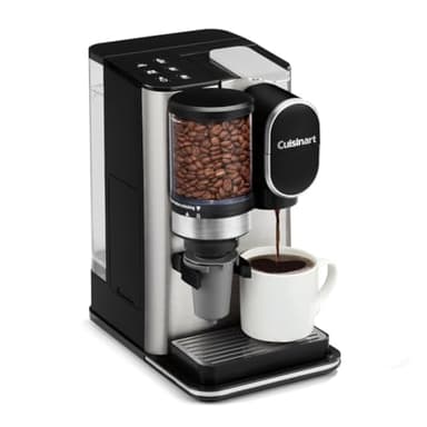 Cuisinart Single-Serve Coffee Maker + Coffee Grinder with 8, 10, and 12 oz. Serving Size, Compatible with Single-Cup Pods, 48-Ounce Removable Reservoir, Stainless Steel, DGB-2SS