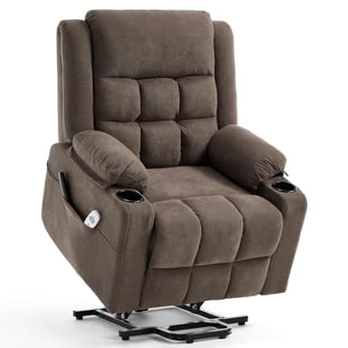 Sfxingyou Power Lift Chair Recliners for Elderly with Heat and Massage, Recliner Chairs for Adults, Upgraded Fabric Recliner with USB & Type-C Charge Port, Cup Holders, L9912 (Deep Brown)