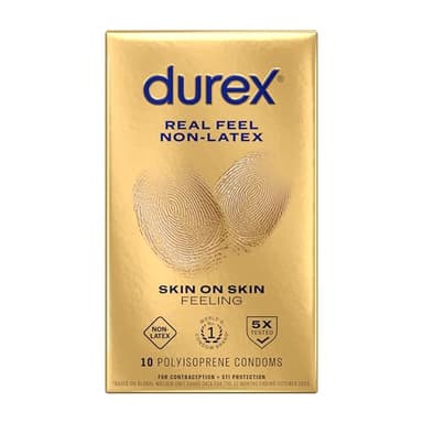 Durex Real Feel Non Latex Condoms, Lubricated Latex Free Condoms for Men, Natural Skin on Skin Feeling, 10 Count