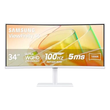 Samsung 34” ViewFinity (S65TC) Series Ultra-WQHD 1000R Curved Computer Monitor, HDR10, 100Hz, AMD FreeSync, Thunderbolt 4, Height Adjustable Stand, Built-in Speakers, Eye Care, LS34C650TANXGO, 2024