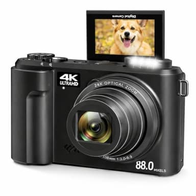 88MP WiFi Vlogging Camera for YouTube, 24X Optical Zoom 4K Digital Camera for Photography, Autofocus Vlog Cameras with 16GB Card & 2 Batteries