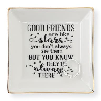 HOME SMILE Good Friends Bestie Birthday Gifts for Women Her Ring Trinket Dish Jewelry Tray-Good Friends are Like Stars - You Don't Always See Them But You Know They're Always There, Friendship Gifts