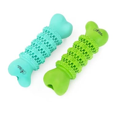 CHIWAVA 2 Pack 5.1" Rubber Bones Dental Dog Toy Bone Stick Teeth Cleaning for Small Dogs Assorted Color