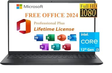 Dell 2024 Inspiron 15 Laptop, Free Microsoft Lifetime Office 2024 & Win 11 Pro, 15.6" FHD 1920 x 1080, Intel 6-Core i3-1215U Upto 4.4 GHz,Webcam, Long Battery Life, Black (16GB RAM | 256GB PCIe SSD)