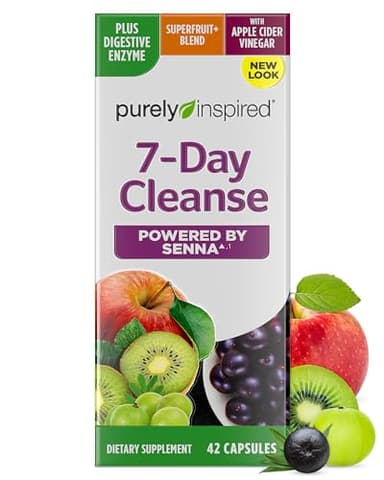 Purely Inspired 7-Day Detox Cleanse - Whole Body Cleanse & Detox Pills for Women & Men, Powered with Senna Leaf, Vitamin C, Apple Cider Vinegar, Digestive Enzymes & Probiotics - 42 Acai Berry Capsules