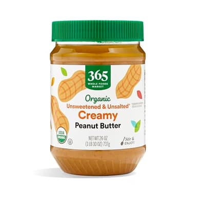 365 by Whole Foods Market, Organic Creamy Peanut Butter, Unsweetened & Unsalted, Stir and Enjoy, 26 Ounce