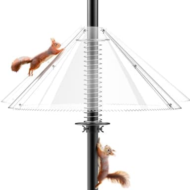Squirrel Baffle for Bird Feeder Pole - Dynamic Steel Spring-Loaded Wobble Defense, 0.32" Thick Anti-Chew Polycarbonate Guard, Fits 0.4"-1" Round Poles Only, 19 Inch, Metal Buckle