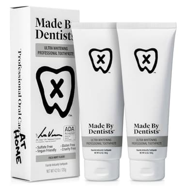 Made by Dentists Professional Ultra Whitening Toothpaste - 2 Pack - Sensitive Teeth Whitening Toothpaste with Sodium Fluoride & Hydrogen Peroxide, ADA Approved, Vegan, 2 x 4.2oz