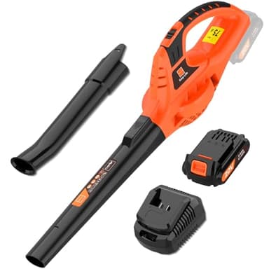 Leisch Life 21V Leaf Blower Cordless | Handheld Electric Lightweight Blower with 2.0Ah Rechargeable Battery & Fast Charger | Adjustable Speeds, Portable Design for Lawn, Patio, Yard, Sidewalk Cleaning