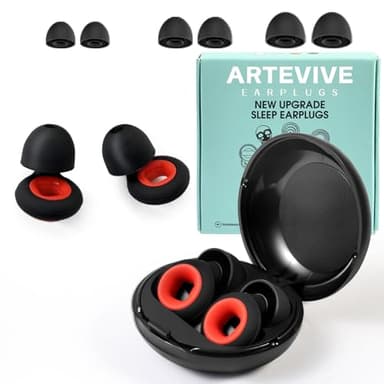 Artevive Earplugs Motorcycle.Ear Plugs for Sleeping Noise Cancelling 35dB Noise Reduction、Reusable Ear Plugs,Super Soft for Motorcycles Cycling、Sleeping、Work、Travel(Red Inner Circle)