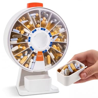 Pill Dispenser 14 Day – Rotating Medicine Organizer Wheel with Push Button, Wall Mounted or Desktop Manual Pill Dispenser for Elderly & Seniors, Large Capacity Vitamin & Medication Organizer