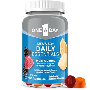 One A Day Men’s 50+ Daily Essentials Multivitamin Gummies, Multivitamin for Men Over 50, Fruit Medley Flavor, 120 Gummies