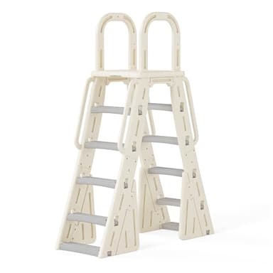 VINGLI Pool Ladder for Above Ground Pools, A-Frame Above Ground Pool Ladder with Handrails, Swimming Pool Platform Ladder with Dual-Sided Steps (Beige & Gray)