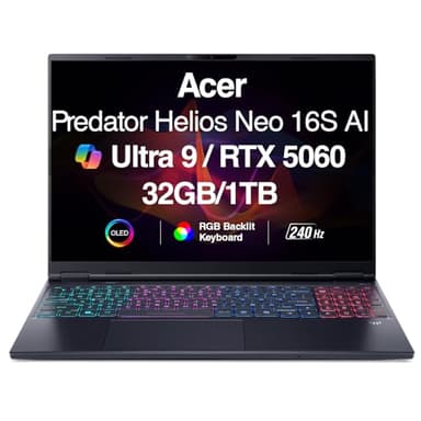 acer Predator Helios Neo 16 AI Gaming Laptop | 16" WQXGA 240Hz | Intel Core Ultra 9 275HX | NVIDIA GeForce RTX 5060 | 32GB | 1TB | Win 11