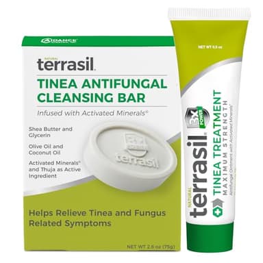terrasil Tinea Versicolor Treatment Cream + Tinea Soap 2-Product Kit Made in the USA, Clinically Proven 1% Clotrimazole. Antifungal Treats Most Ringworm & Fungal Infections. (.5oz Tube + 75g soap)