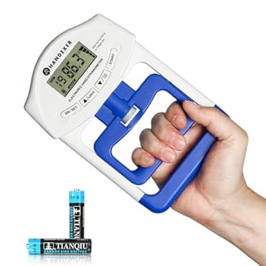 Grip Strength Tester - Hand Grip Dynamometer - Handheld Digital Grip Measurement Meter Device Trainer Power 198 Lbs / 90 Kgs - Strengthener Exerciser for Sports, School and Home Use