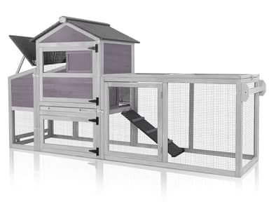 MEDEHOO Mobile Chicken Coop with Wheels for 4-6 Chickens, Large Outdoor Hen House with Run, Weatherproof Asphalt Roof, Sectionable Nesting Box & Pull-Out Tray, 82.4" L x 25.8" W x 44.1" H - Grey
