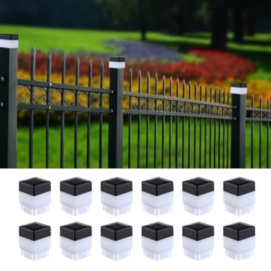 Yesprumlves Fence Lights Solar Powered Solar LED Fence Post Cap 2In x 2In(5cm x 5cm) for Wrought Iron, Aluminum, Garden & Outdoor (White Light, 12)