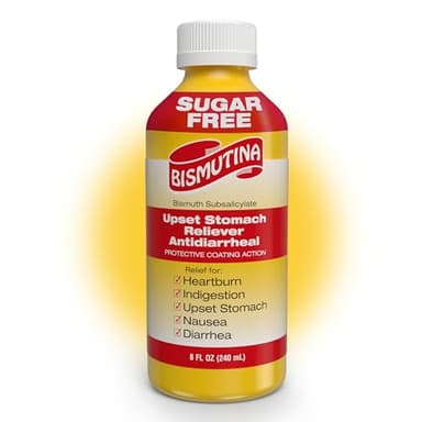 BISMUTINA Bismuth Subsalicylate Liquid,Sugar-Free Over-The-Counter Stomach Medicine for Fast Relief of Nausea, Heartburn, Indigestion, Diarrhea, Gas & More, Liquid Antacid Formula,8 Fl Oz|1-Pack